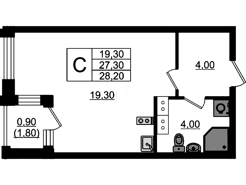Квартира студия 28.2 м², 10/13 эт., ЖК «Тайм Сквер»